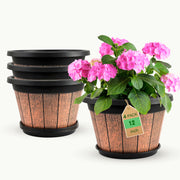 Quarut front view whiskey barrel planter showing rustic look and curb appeal