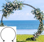 Queension front view of assembled arch showing wide ceremony backdrop and visual impact
