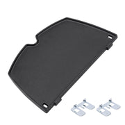 QuliMetal griddle front view showing cast iron surface and exact fit for Weber Q series, promising reliable cooking