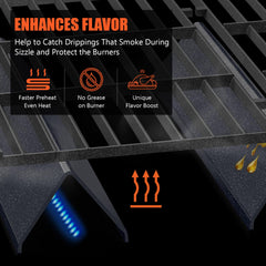 QuliMetal flavorizer bars installed in a Weber Spirit protecting burners and reducing flare-ups
