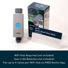 Rachio valve side close-up highlighting durable materials and clear fittings
