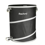 Rachmi front view showing full 40-gallon pop-up bin and clear capacity benefit