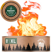Radiate XL front view showing compact metal housing and flame, brand warmth