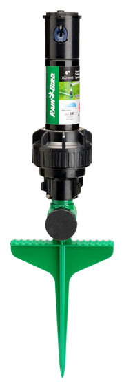 Rain Bird front view on spike showing stable placement and easy hookup
