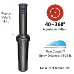 Rain Bird nozzle tree close-up highlighting Rain Curtain nozzles for uniform coverage