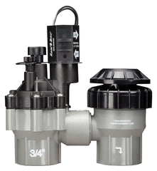 Rain Bird valve front view showing full housing and threaded connections for reliable installation