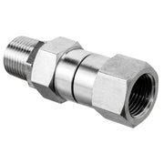 Raincovo swivel connector front view showing compact stainless design and durable build benefit
