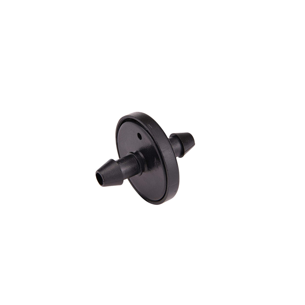 Raindrip inline dripper front view showing compact design and precise watering benefit
