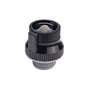 Raindrip R620CT front view showing threaded inlet and outlet for easy hookup and protection