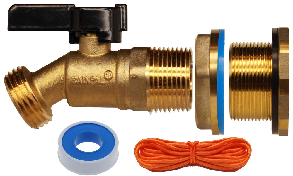 RAINPAL front view showing spigot kit with clear warranty benefit