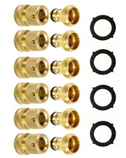 RAINPOINT front view of six-set quick connect kit showing all brass pieces and washers for durability