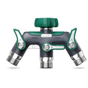 RAINPOINT front view of 3-way metal splitter showing three outlets and body, durable control