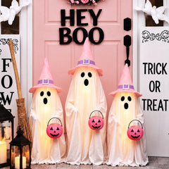 RattanView front view of three pink ghosts showing friendly faces and glow