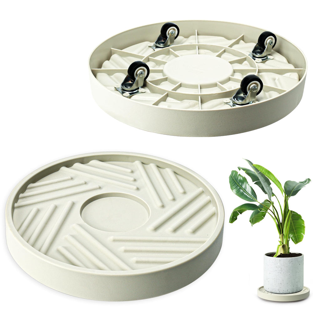 REDHUGO beige plant caddy front view showing minimalist style and easy mobility