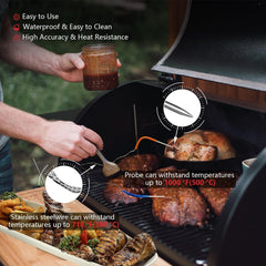 RefrigLink probe clipped to grill grate keeping probe stable and accurate