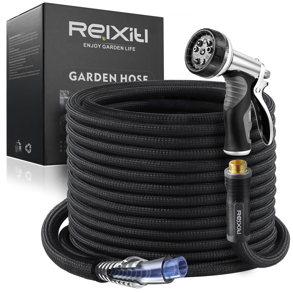 Relxitl front packaging showing 25ft hose and nozzle, highlights portability