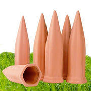 REMIAWY front view of six terracotta watering spikes showing compact package and easy reuse benefit
