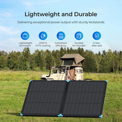Renogy folded compact panel illustrating easy transport and space-saving storage