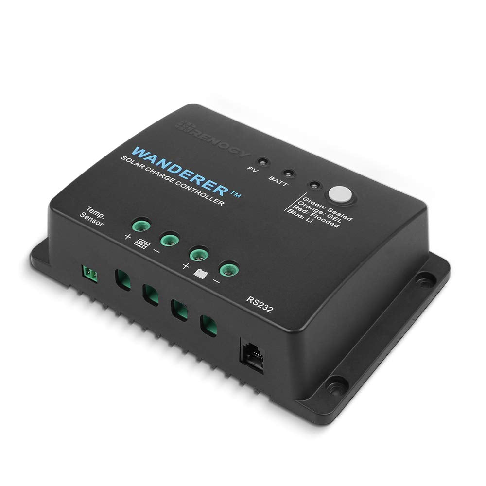 Renogy Wanderer Li front panel showing LEDs and controls for easy status checks