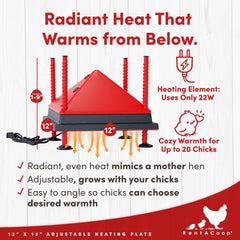 RentACoop underside heat core close-up showing stable radiant temperature benefit