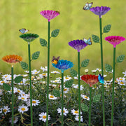 Retyion front view of colorful bee watering stations adds garden appeal