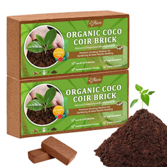 Riare front packaging showing two coco coir bricks and compact storage benefit