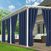 RichSets front panels hung on rod showing clean privacy and weather protection
