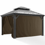 RichSets front view of brown 4-panel gazebo curtains showing full enclosure benefit