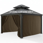 RichSets front view of brown 4-panel gazebo curtains showing full coverage benefit