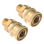 RIDGE WASHER front view of two brass quick-connect couplers, shows durable finish
