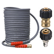 RIDGE WASHER front view of coiled 50 ft hose showing connectors and benefit of easy replacement