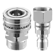 RIDGE WASHER front view of adapter showing compact stainless-steel build and quick-connect benefit