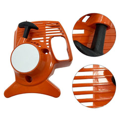 Rinlius starter mounted on a Stihl brushcutter illustrating correct fit and restored functionality