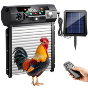 Ripom front view of automatic chicken coop door showing compact housing and benefits