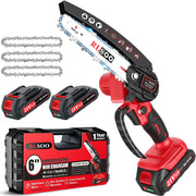 RLSOO mini chainsaw front view showing compact design and ready-to-use benefit