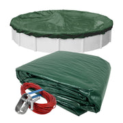 Robelle front view of 28 ft Dura-Guard cover showing packaging and size reassurance