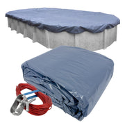 Robelle full cover on oval pool showing secure winter protection