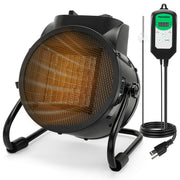 Roodike front view of blower heater showing compact footprint and quick warmth