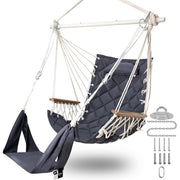 ROOITY front view dark grey hammock chair showing roomy quilted seat and spreader bar, comfortable lounging