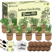 ROOTCRAFT front packaging showing complete indoor herb kit and benefits