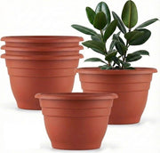 RooTrimmer front view of five pottery red pots showcasing uniform set and practical design