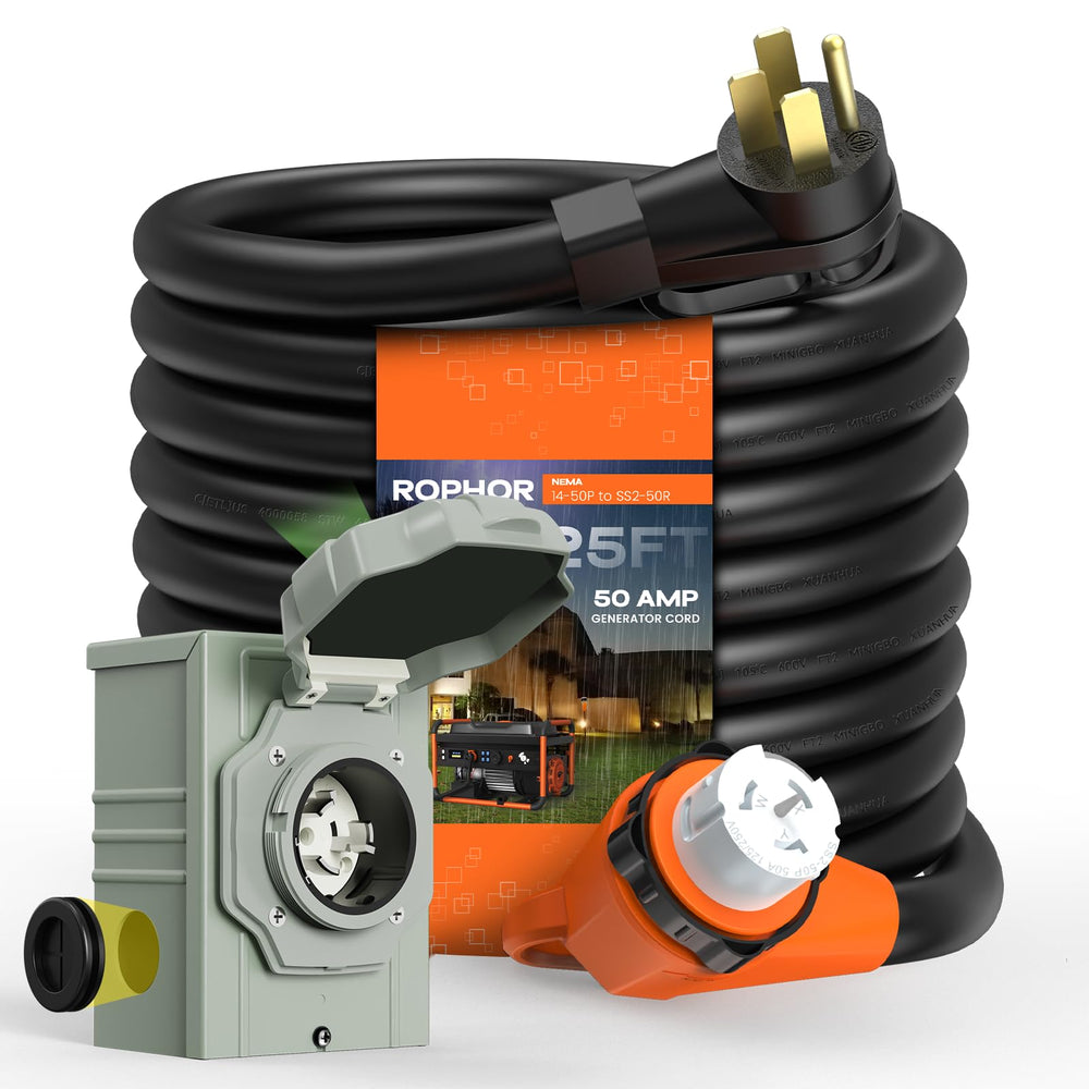 Rophor inlet box and 25ft cord front view showing kit convenience