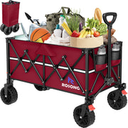 ROSONG wagon front view showing burgundy fabric and sturdy frame for reliable hauling