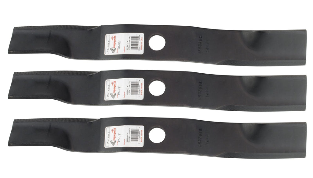 Rotary front packaging showing three replacement blades and model compatibility
