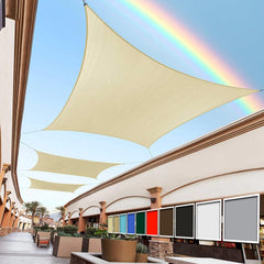Royal Shade front view of beige rectangle sail providing even shaded area