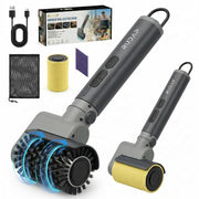RUDAP front view of cordless grill brush showing ergonomic handle and splash guard, saves time