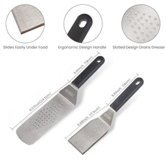 RüK beveled griddle scraper closeup for precise chopping and cleaning