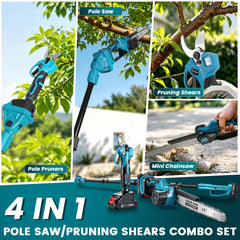 Run Jee extended pole in use trimming high branches for ladder-free safety