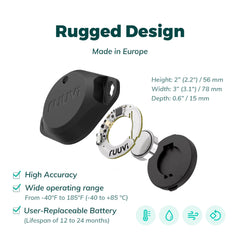 RuuviTag Pro side mounted on bracket demonstrating secure installation benefit