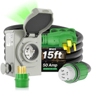 RVINGPRO inlet box front view showing weatherproof cover and durable build benefit